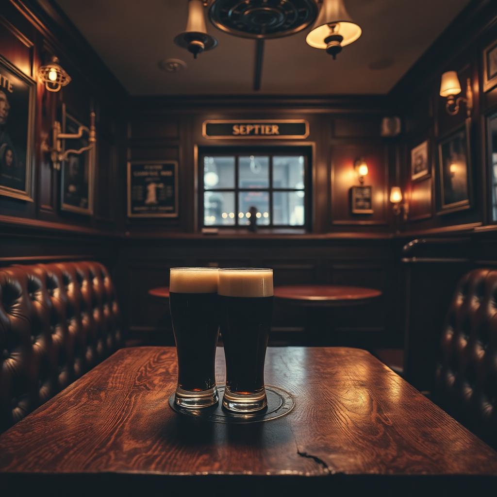 Cosy interior with leather banquettes and pints of stout